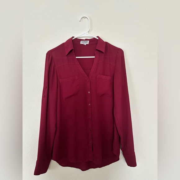Express Tops - Express The Portifino Shirt Burgundy Blouse